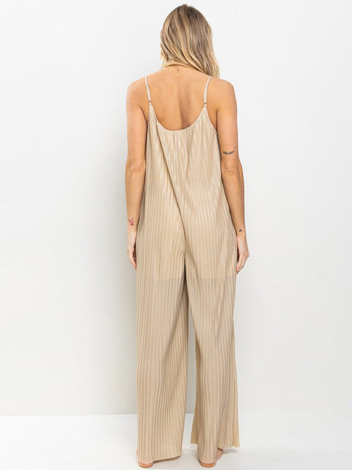 WOMEN'S SLEEVELESS POCKETS PLEATED WIDE LEG JUMSPUIT