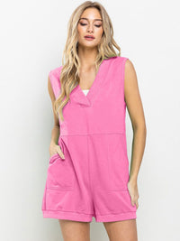 WOMEN'S SLEEVELESS V-NECK FRONT POCKET ROMPER