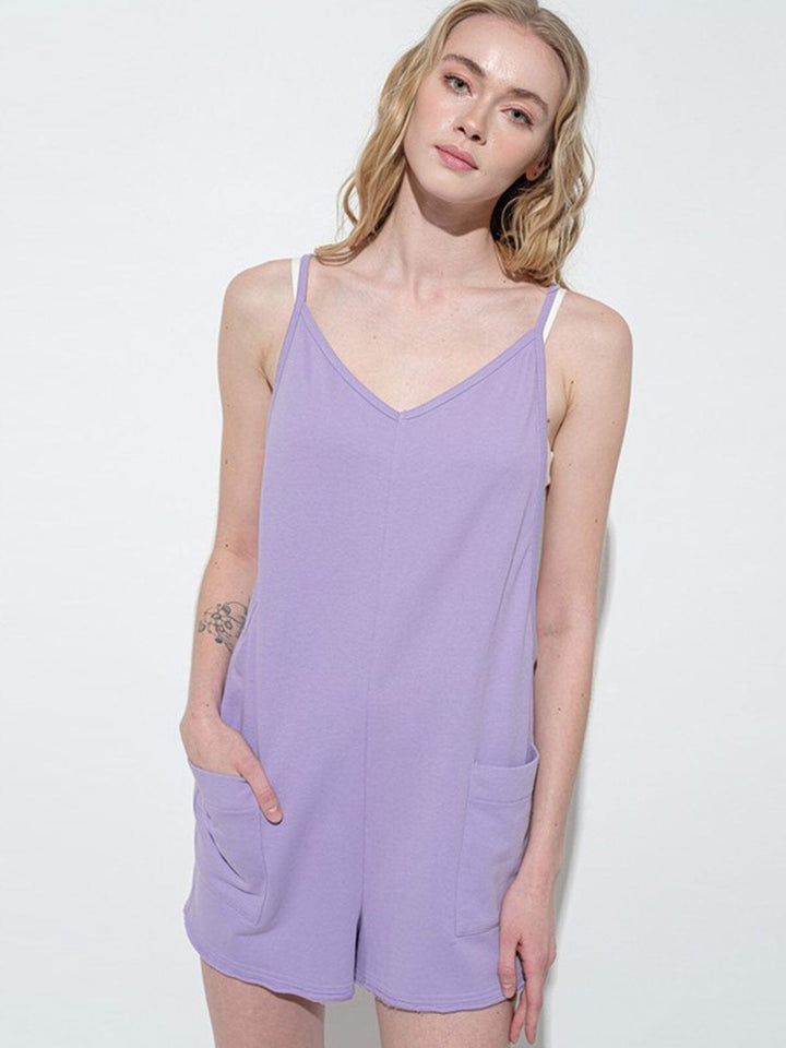 WOMEN'S SLEEVELESS V-NECK FRONT POCKET ROMPER