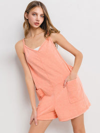 WOMEN'S SLEEVELESS V-NECK FRONT POCKET WASHED ROMPER