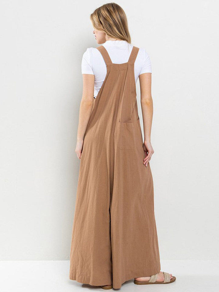 WOMEN'S SLEEVELES POCKETS WIDE LEG JUMPSUIT