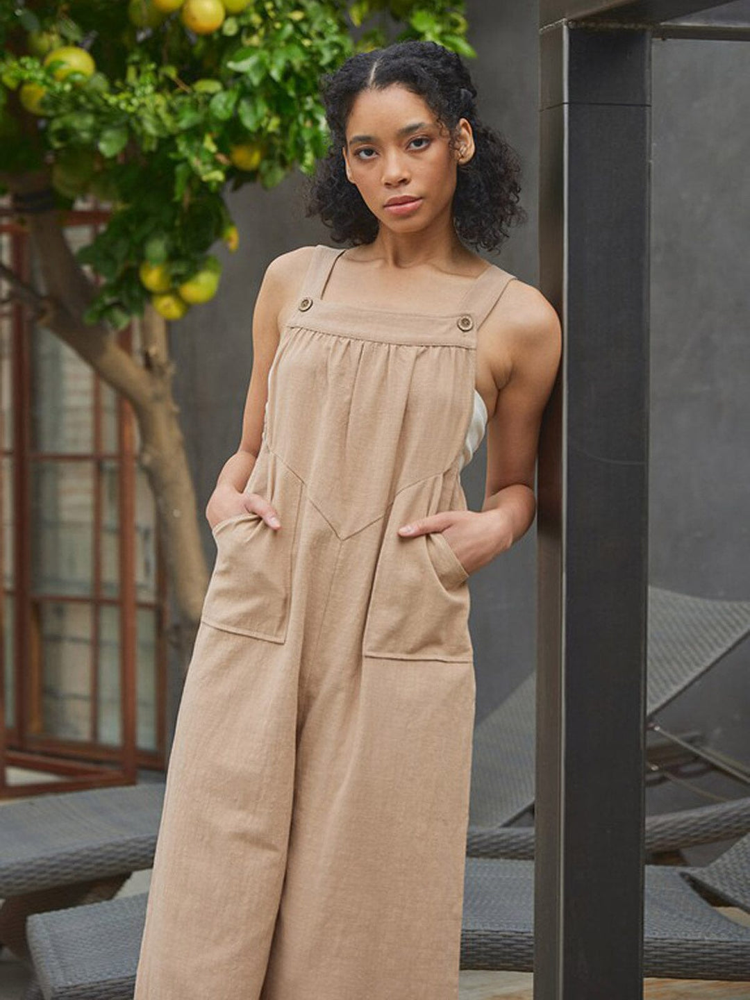 WOMEN'S SLEEVELESS POCKETS WIDE LEG JUMPSUIT