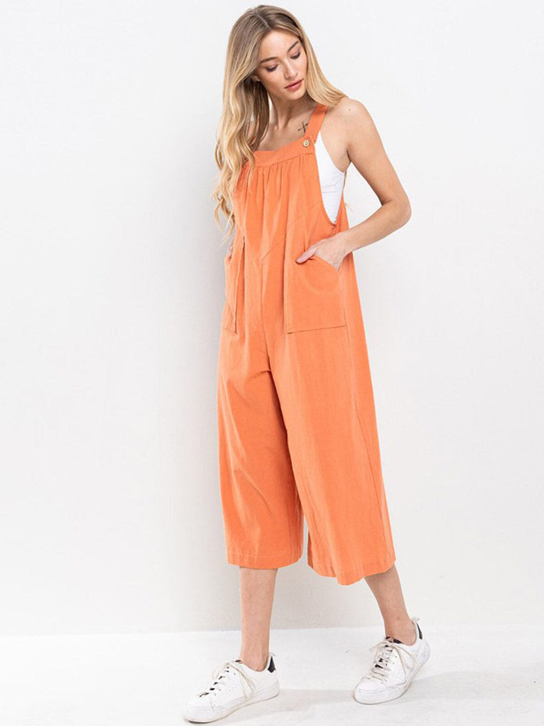 WOMEN'S SLEEVELESS POCKETS WIDE LEG JUMPSUIT