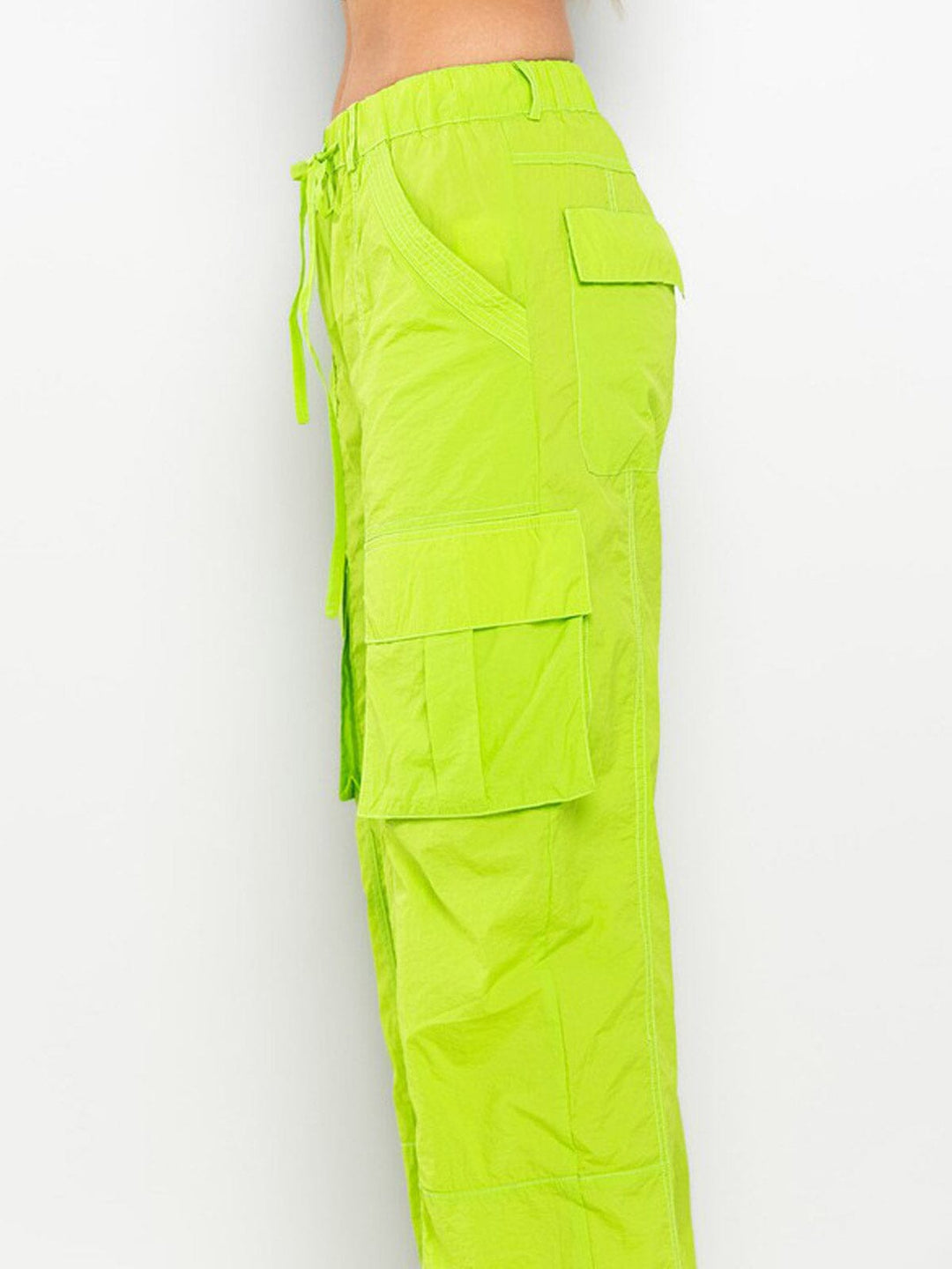 WOMEN'S STRETCH WAISTBAND CARGO POCKETS WIDE LEG PANTS
