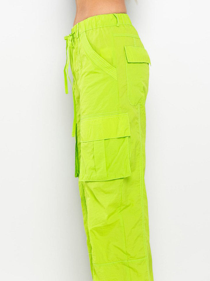 WOMEN'S STRETCH WAISTBAND CARGO POCKETS WIDE LEG PANTS