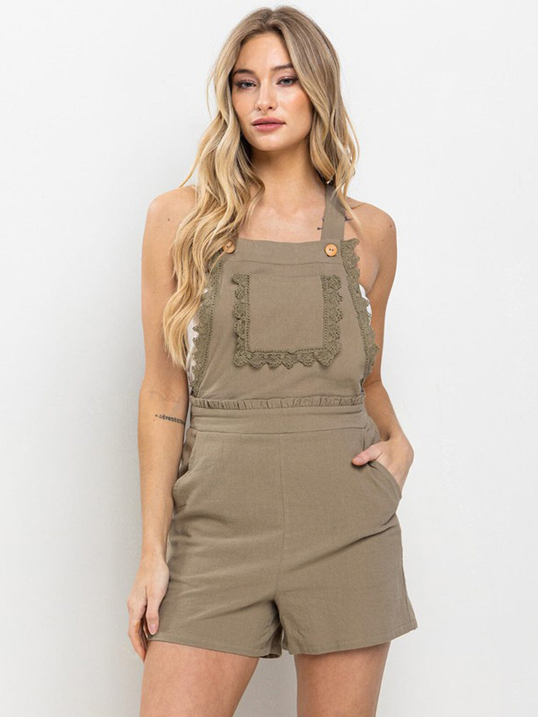WOMEN'S SLEEVELESS POCKETS TRIM DETAILED OVERALL
