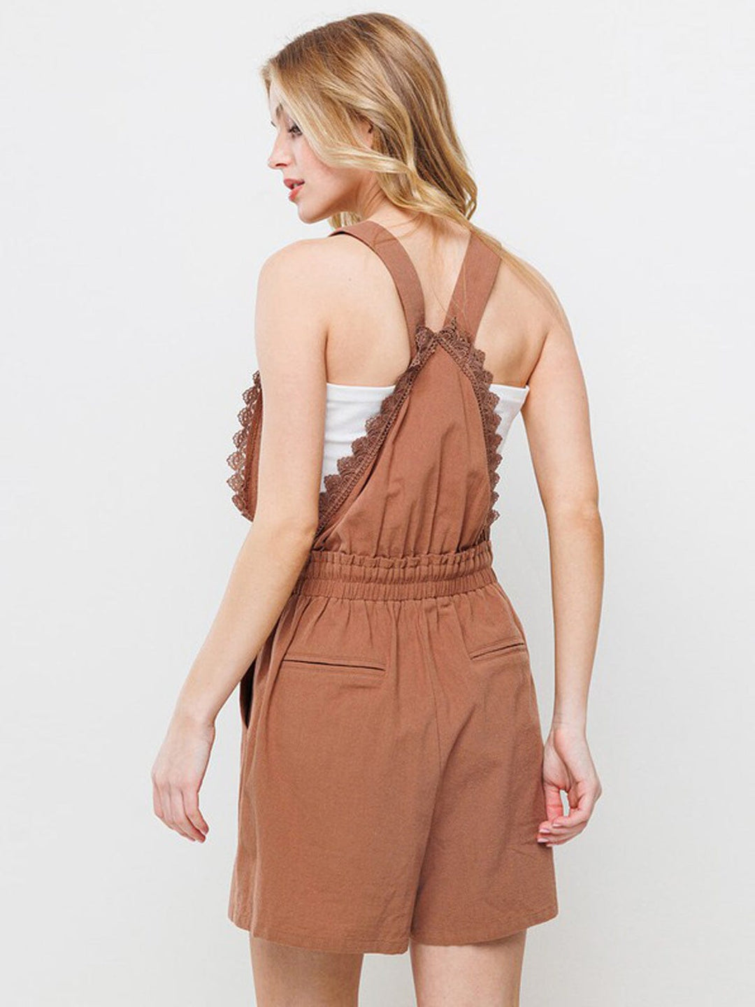 WOMEN'S SLEEVELESS POCKETS TRIM DETAILED OVERALL