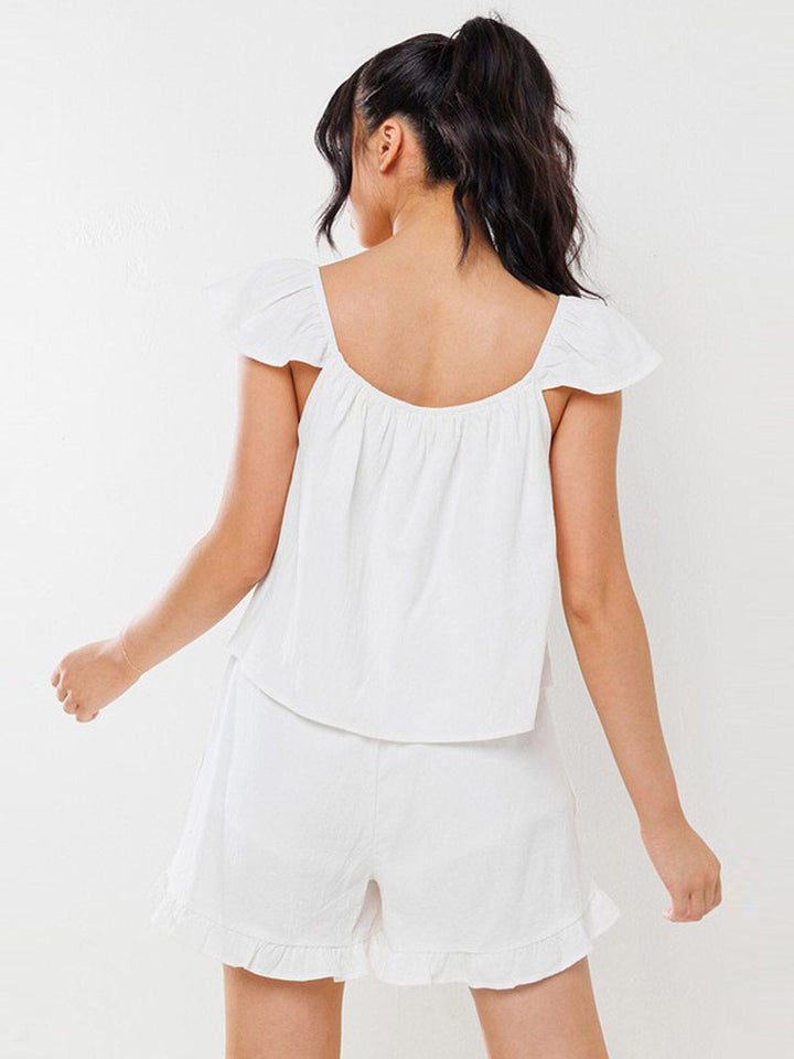 WOMEN'S SLEEVELESS FRONT POCKETS RUFFLE ROMPER