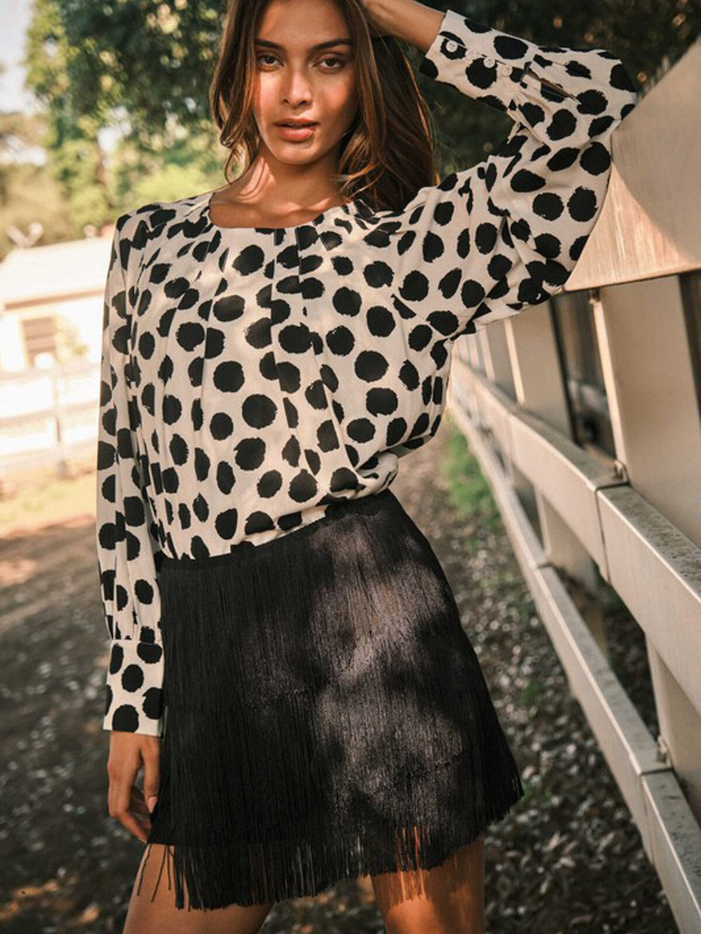 WOMEN'S ELASTIC WAIST TIERED FRINGE MINI SKIRT