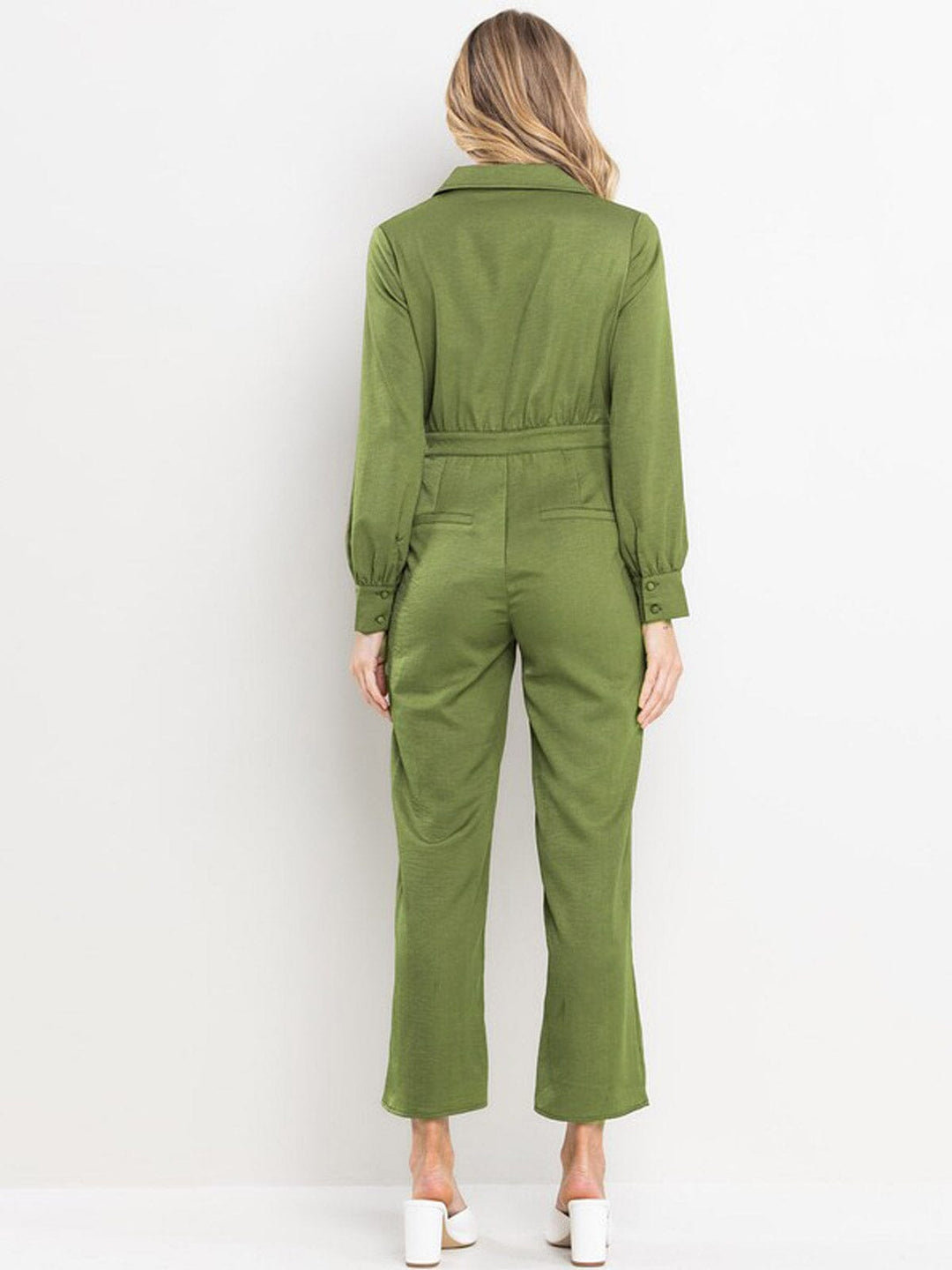 WOMEN'S LONG SLEEVE POCKETS BUTTON UP JUMPSUIT