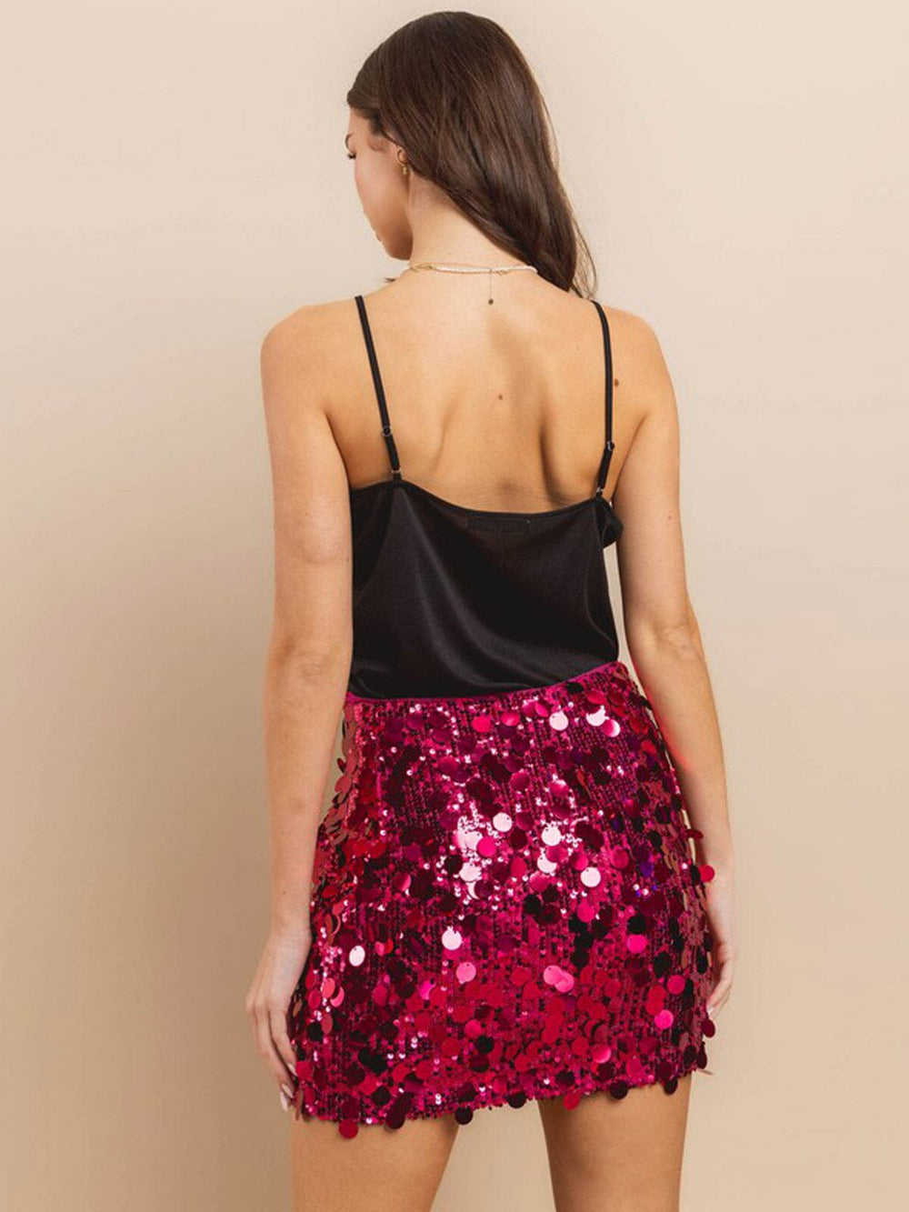 WOMEN'S ZIP UP SEQUINS MINI SKIRT