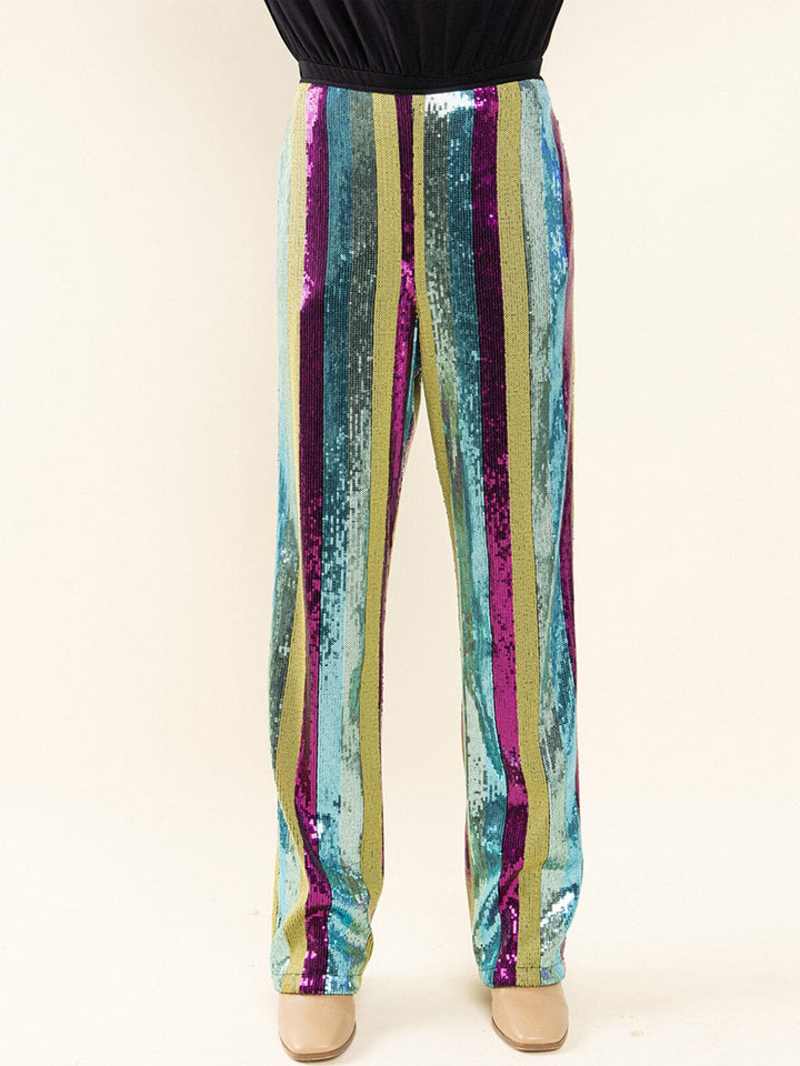 WOMEN'S WIDE LEG MULTI COLOR SEQUINS PANTS