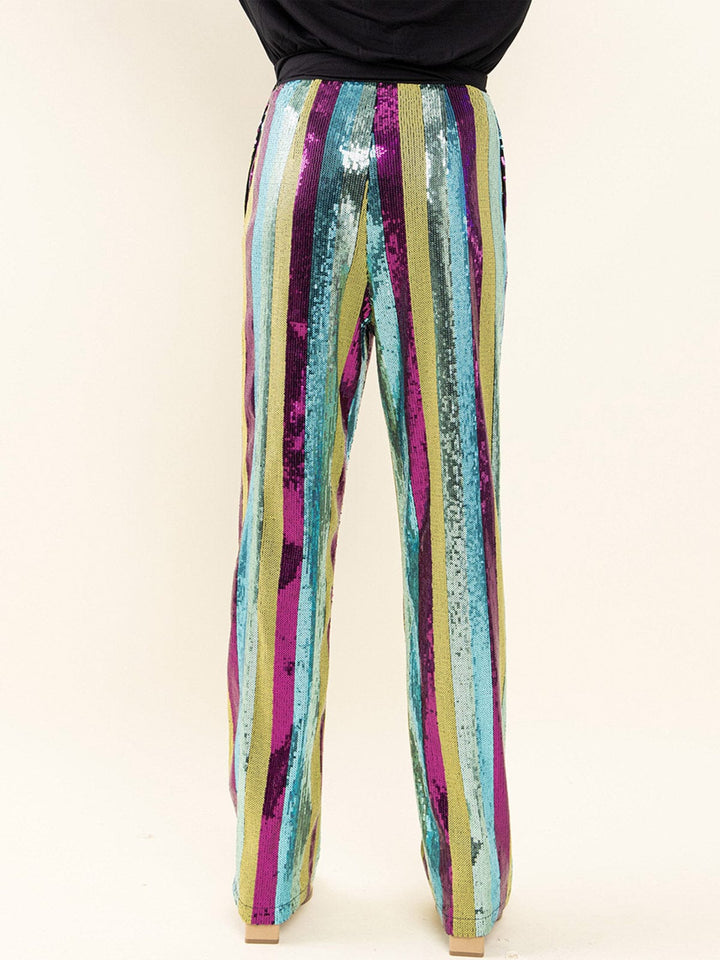 WOMEN'S WIDE LEG MULTI COLOR SEQUINS PANTS