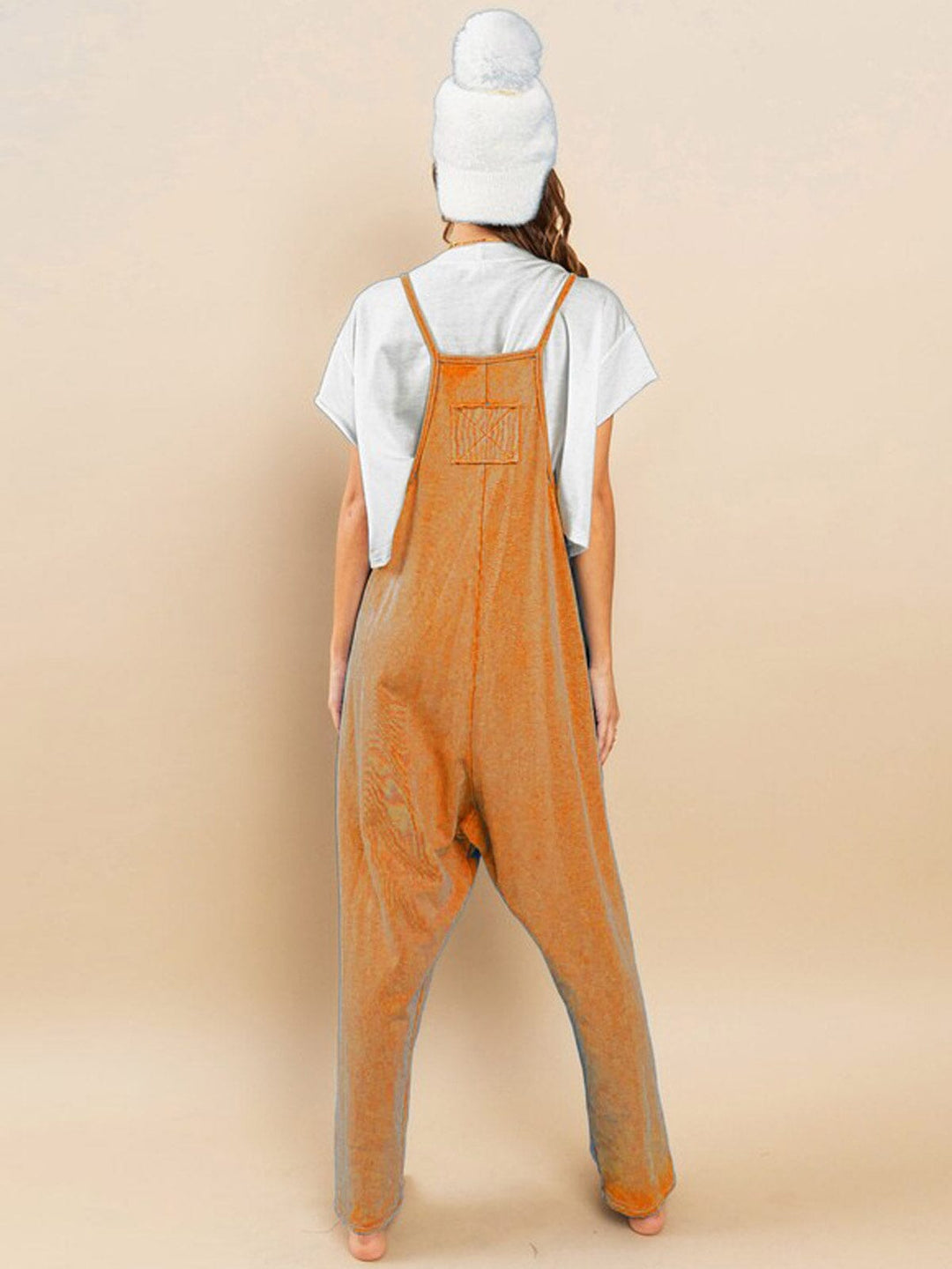 WOMEN'S SLEEVELESS FRONT POCKET V-NECK WIDE LEG JUMPSUIT