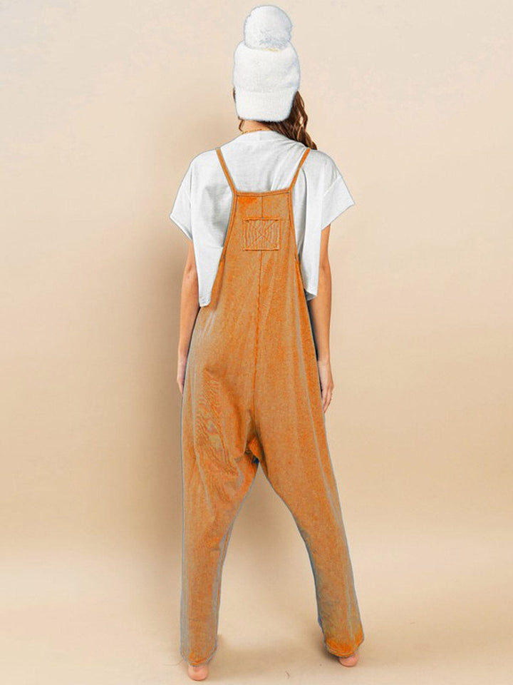 WOMEN'S SLEEVELESS FRONT POCKET V-NECK WIDE LEG JUMPSUIT