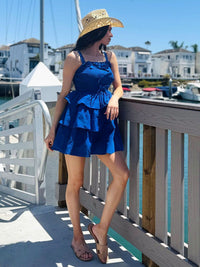 WOMEN'S SLEEVELESS SMOCK RUFFLE TIERED MINI DRESS