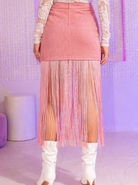 WOMEN'S ZIPPER CLOSURE FRINGE MINI SKIRT