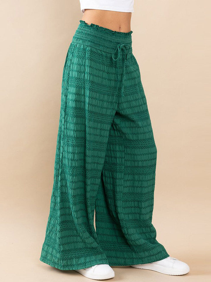 WOMEN'S ELASTIC WAIST FRONT POCKET DETAILED WIDE LEG PALAZZO PANTS