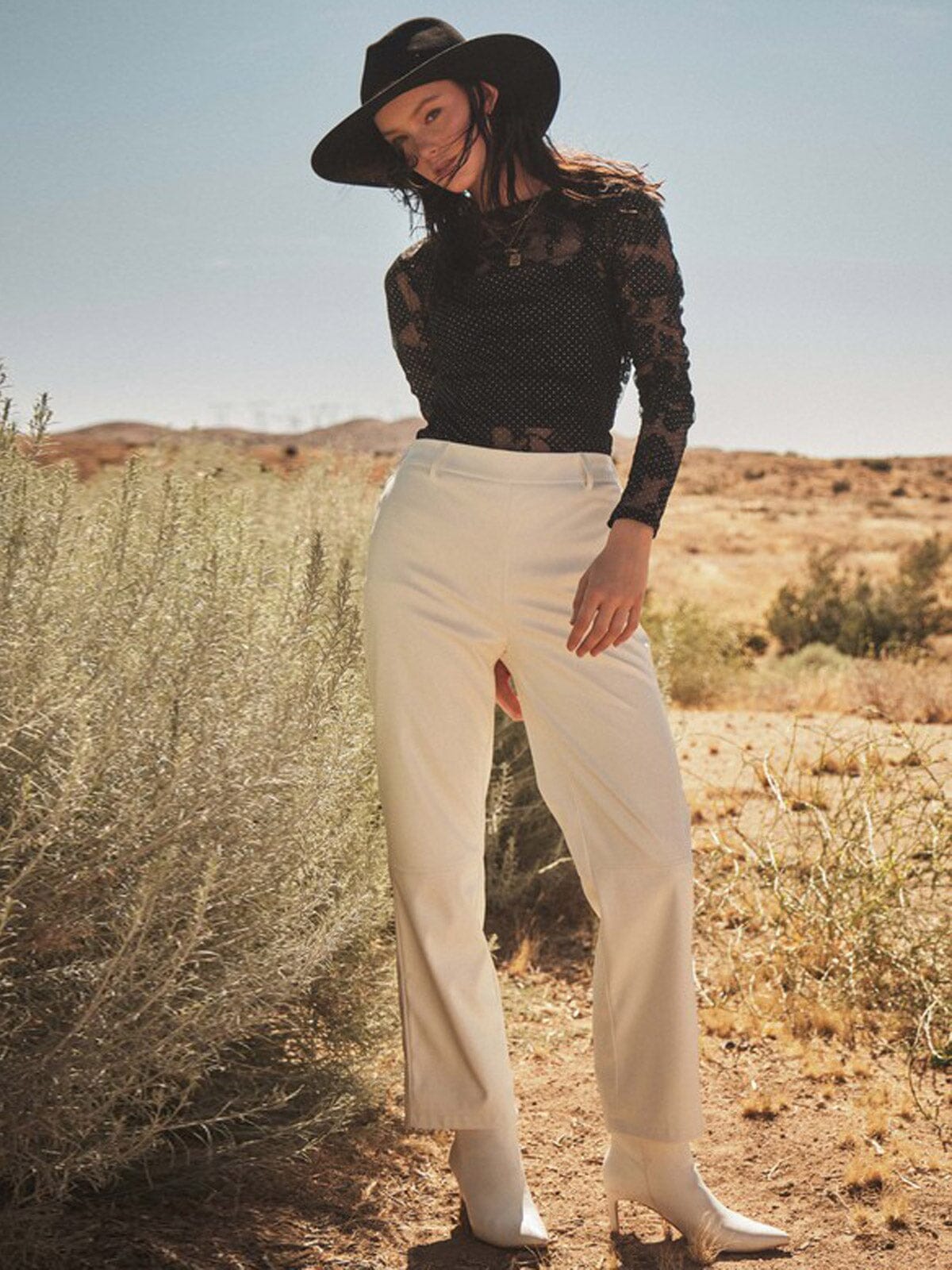 WOMEN'S BUTTON CLOSURE PU PLEATHER WIDE LEG PANTS