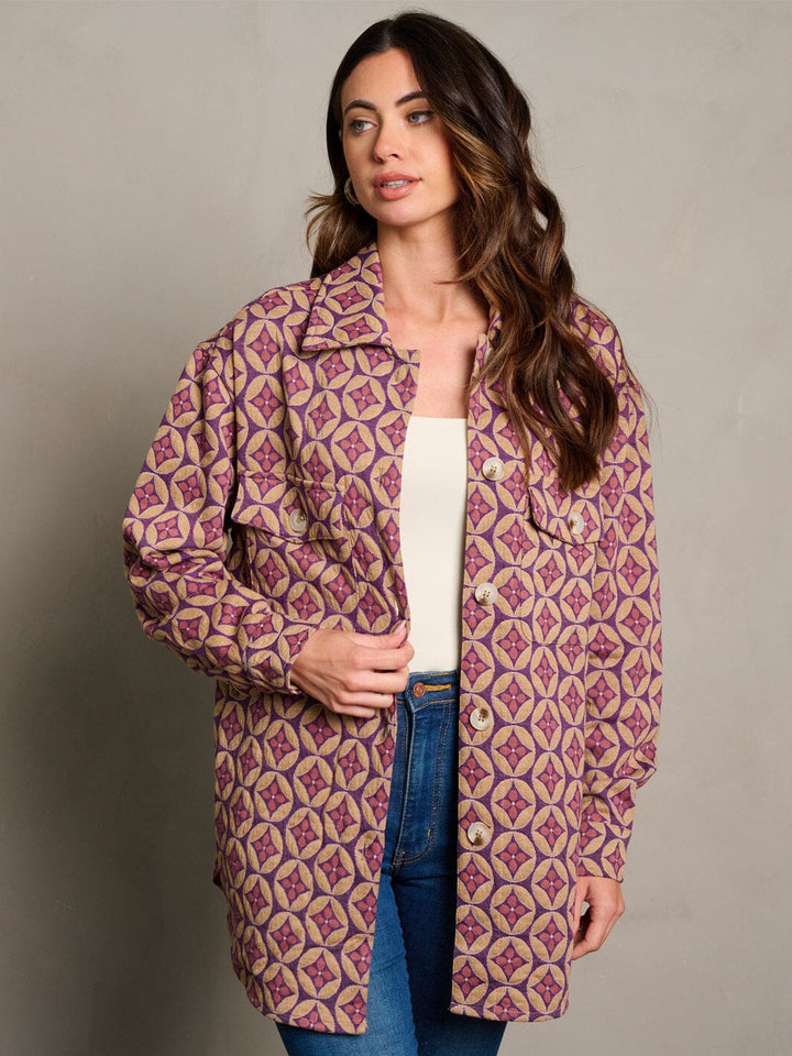 WOMEN'S LONG SLEEVE BUTTON CLOSURE MULTI PRINT JACKET