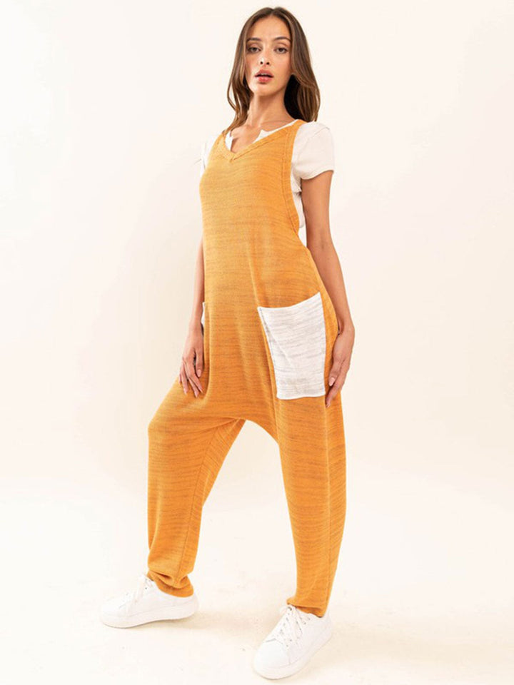 WOMEN'S SLEEVELESS FRONT POCKET COLORBLOCK JOGGER JUMPSUIT