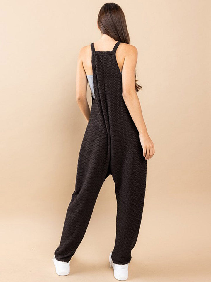 WOMEN'S SLEEVELESS V-NECK POCKETS WIDE LEG JUMPSUIT