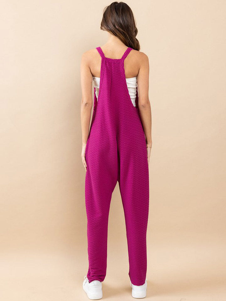 WOMEN'S SLEEVELESS V-NECK POCKETS WIDE LEG JUMPSUIT
