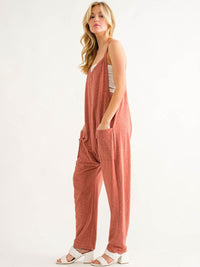 WOMEN'S SLEEVELESS FRONT POCKET V-NECK STRAIGHT LEG JUMPSUIT