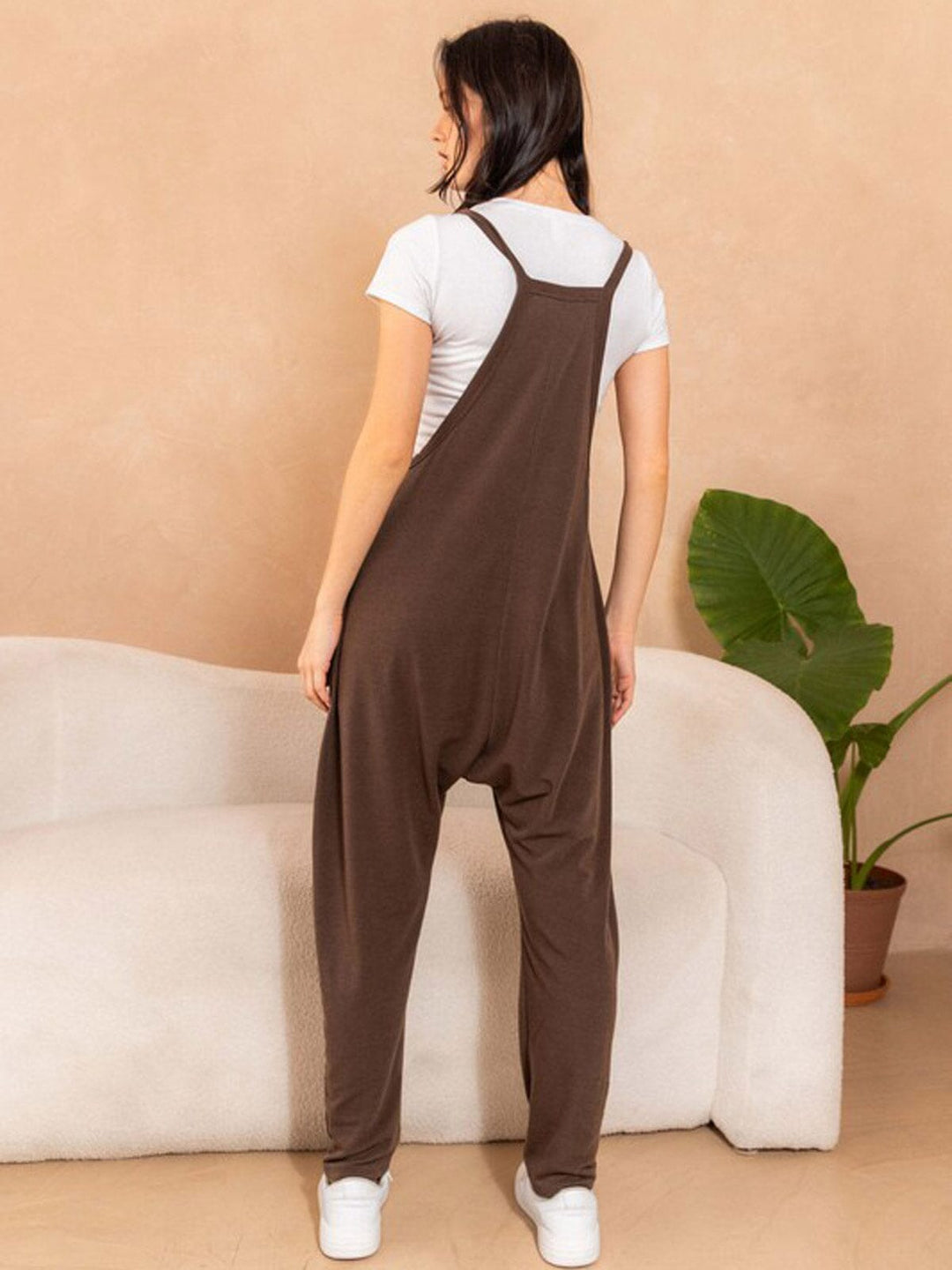 WOMEN'S SLEEVELESS V-NECK FRONT POCKETS JUMPSUIT