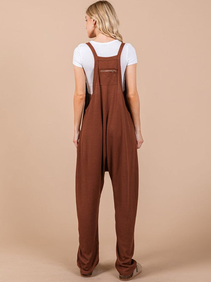 WOMEN'S SLEEVELESS FRONT POCKET WIDE LEG JUMPSUIT