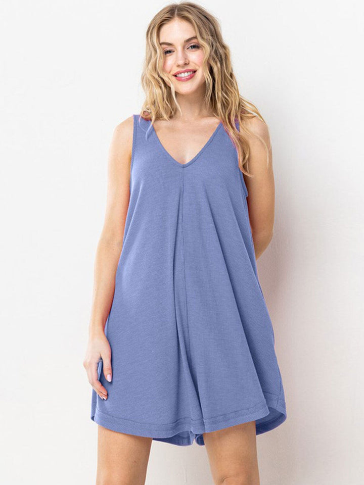 WOMEN'S SLEEVELESS V-NECK FRONT POCKET ROMPER