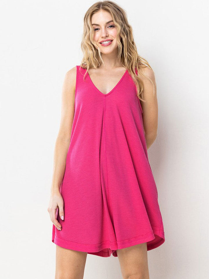 WOMEN'S SLEEVELESS V-NECK FRONT POCKET ROMPER