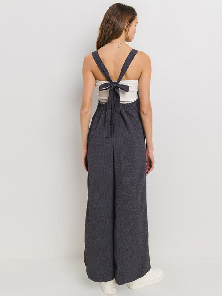 WOMEN'S SLEEVELESS SQUARE NECK FRONT POCKETS WIDE LEG JUMPSUIT