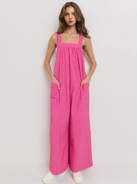 WOMEN'S SLEEVELESS SQUARE NECK FRONT POCKETS WIDE LEG JUMPSUIT
