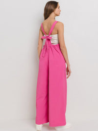 WOMEN'S SLEEVELESS SQUARE NECK FRONT POCKETS WIDE LEG JUMPSUIT