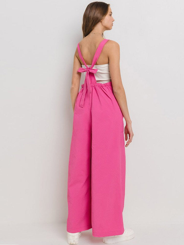 WOMEN'S SLEEVELESS SQUARE NECK FRONT POCKETS WIDE LEG JUMPSUIT