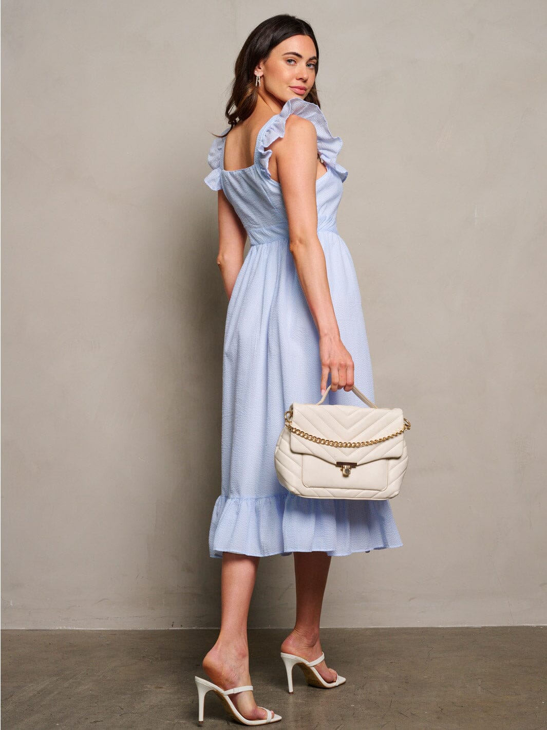 WOMEN'S SLEEVELESS RUFFLE BUTTON UP DETAILED MAXI DRESS