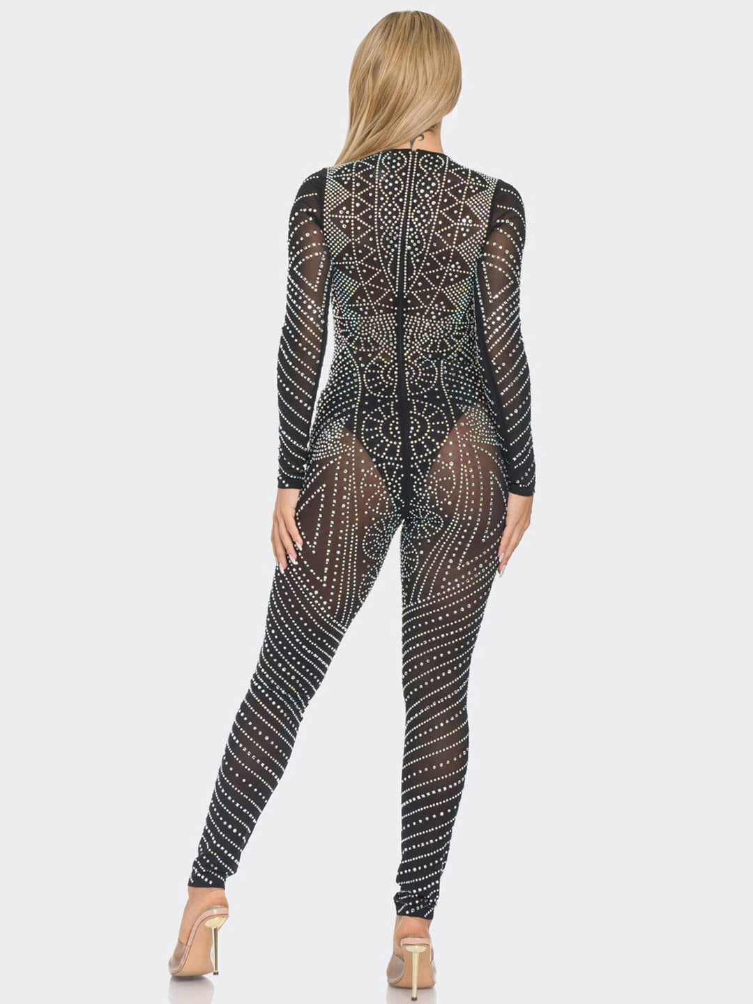 WOMEN'S LONG SLEEVE SEQUINS MESH JUMPSUIT
