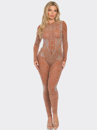 WOMEN'S LONG SLEEVE SEQUINS MESH JUMPSUIT