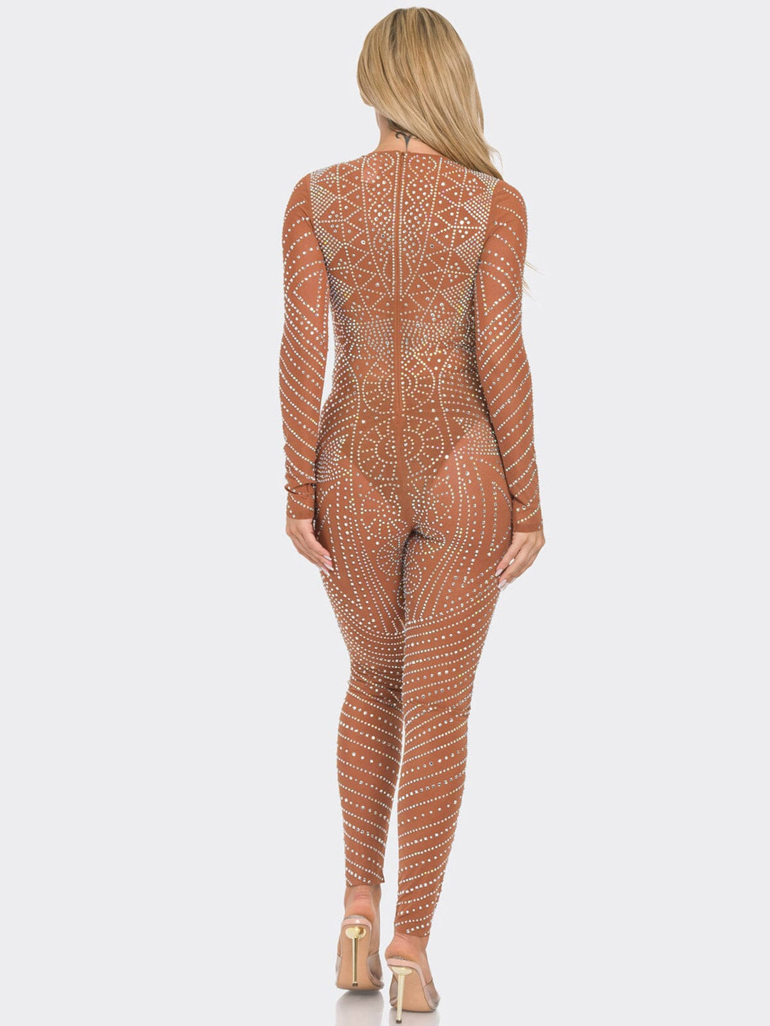 WOMEN'S LONG SLEEVE SEQUINS MESH JUMPSUIT