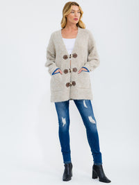 WOMEN'S LONG SLEEVE BUTTON CLOSURE FRONT POCKETS CARDIGAN