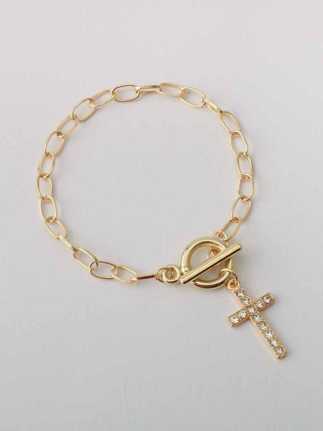 WOMEN'S GOLD & SILVER STONES CROSS BRACELET
