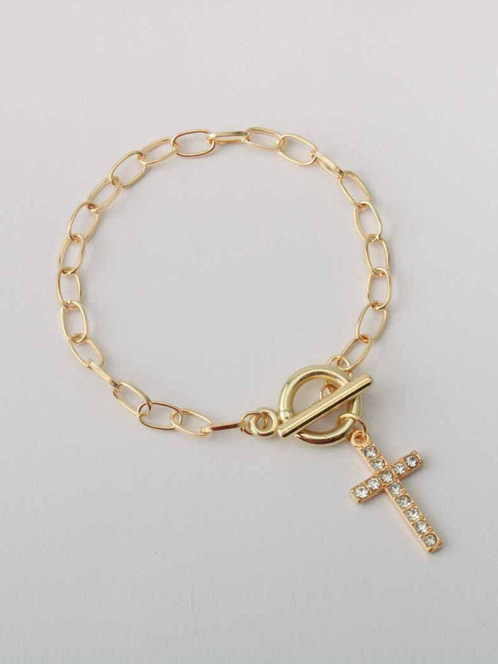 WOMEN'S GOLD & SILVER STONES CROSS BRACELET