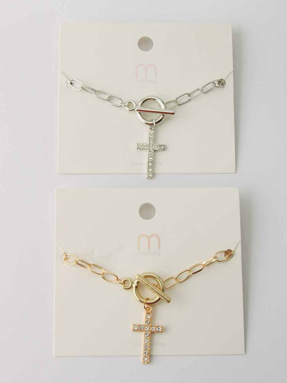 WOMEN'S GOLD & SILVER STONES CROSS BRACELET