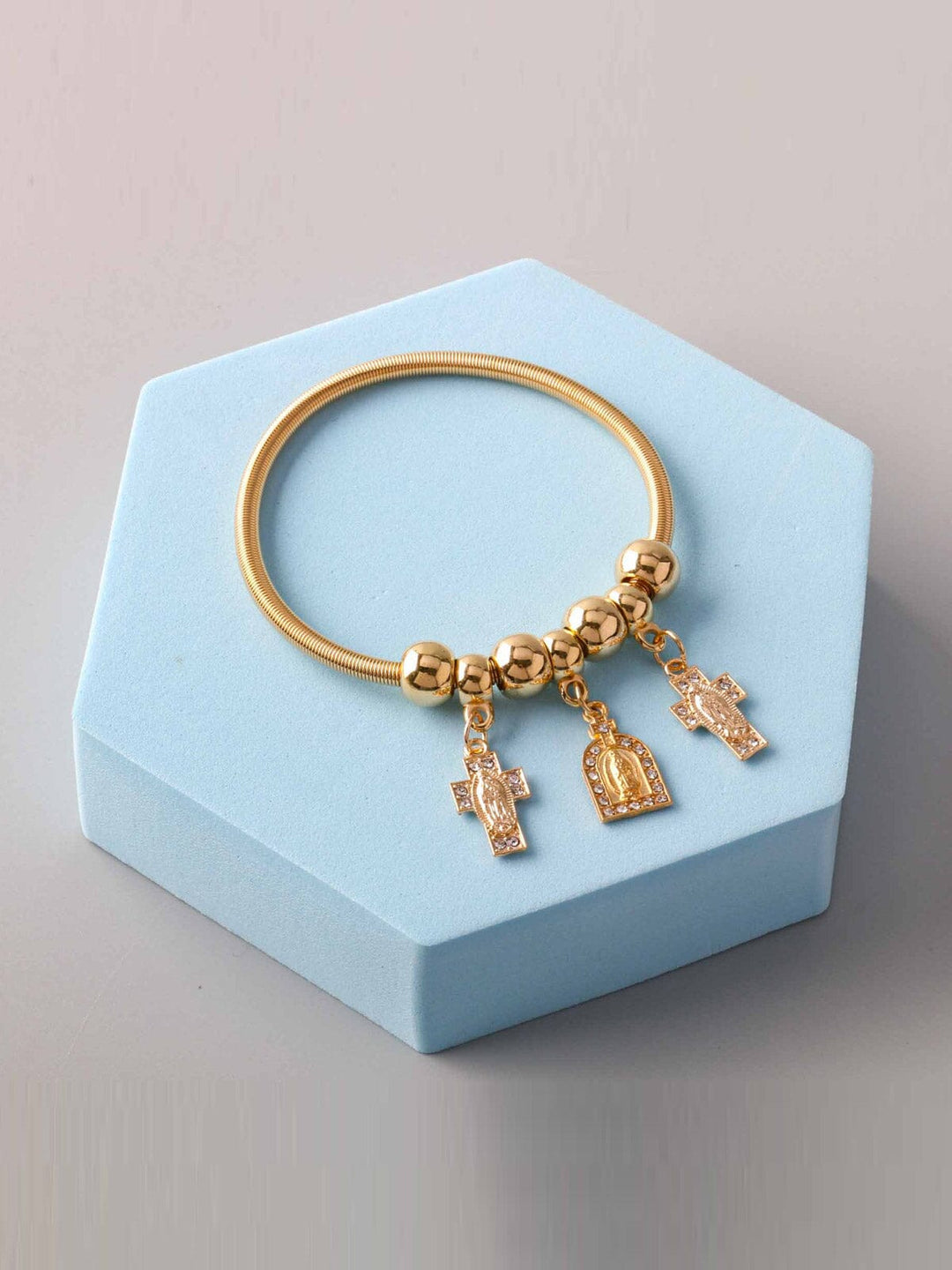 WOMEN'S FASHION GOLD & SILVER RELIGIOUS PENDANTS BRACELET
