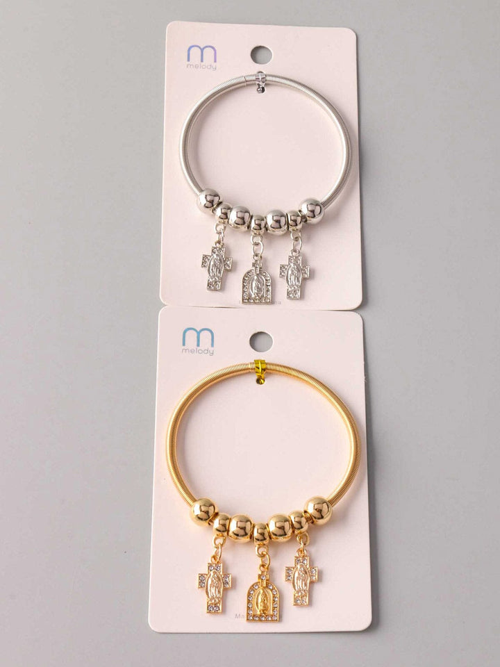 WOMEN'S FASHION GOLD & SILVER RELIGIOUS PENDANTS BRACELET