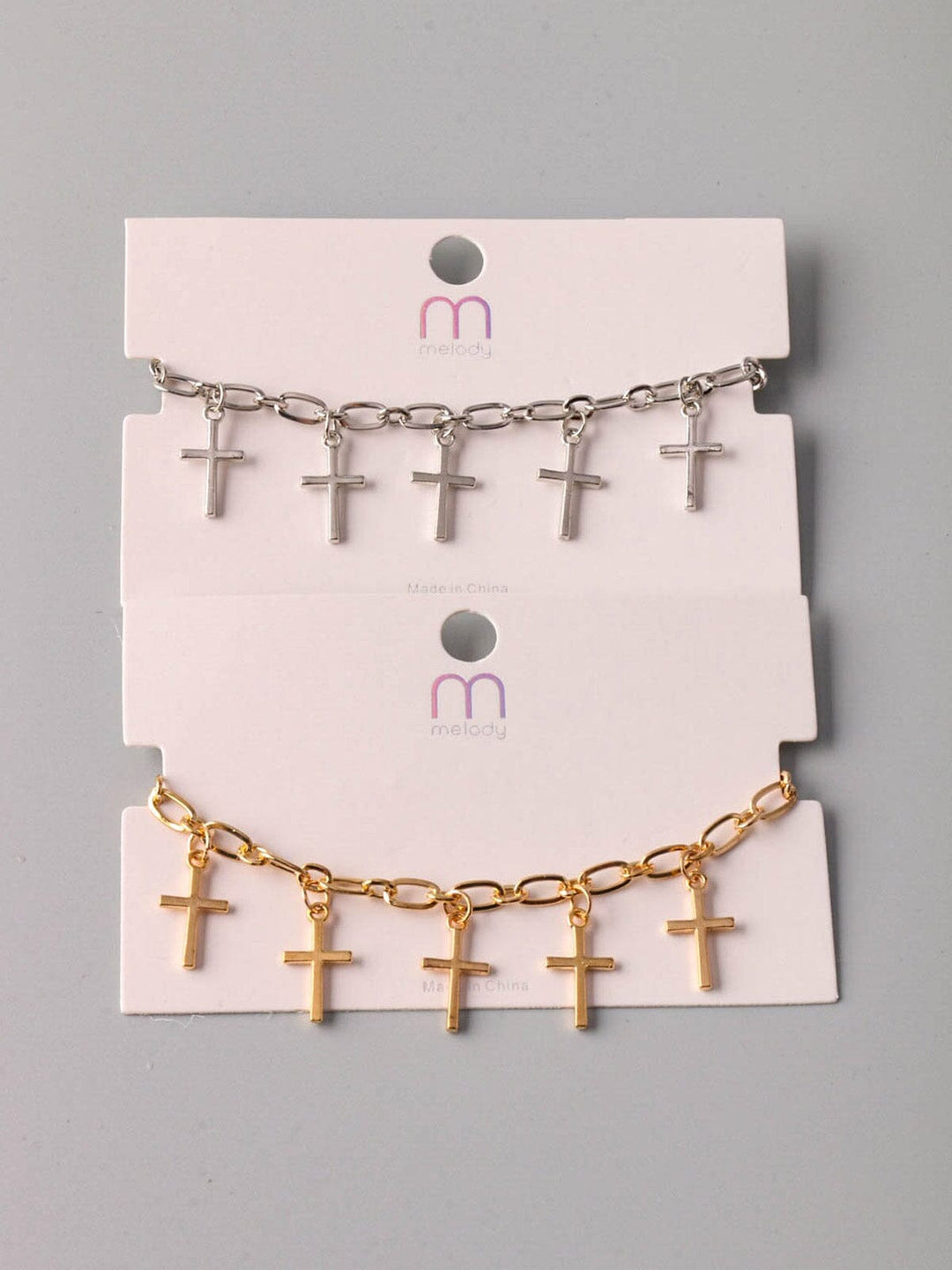 WOMEN'S GOLD & SILVER CROSS CHARMS BRACELET