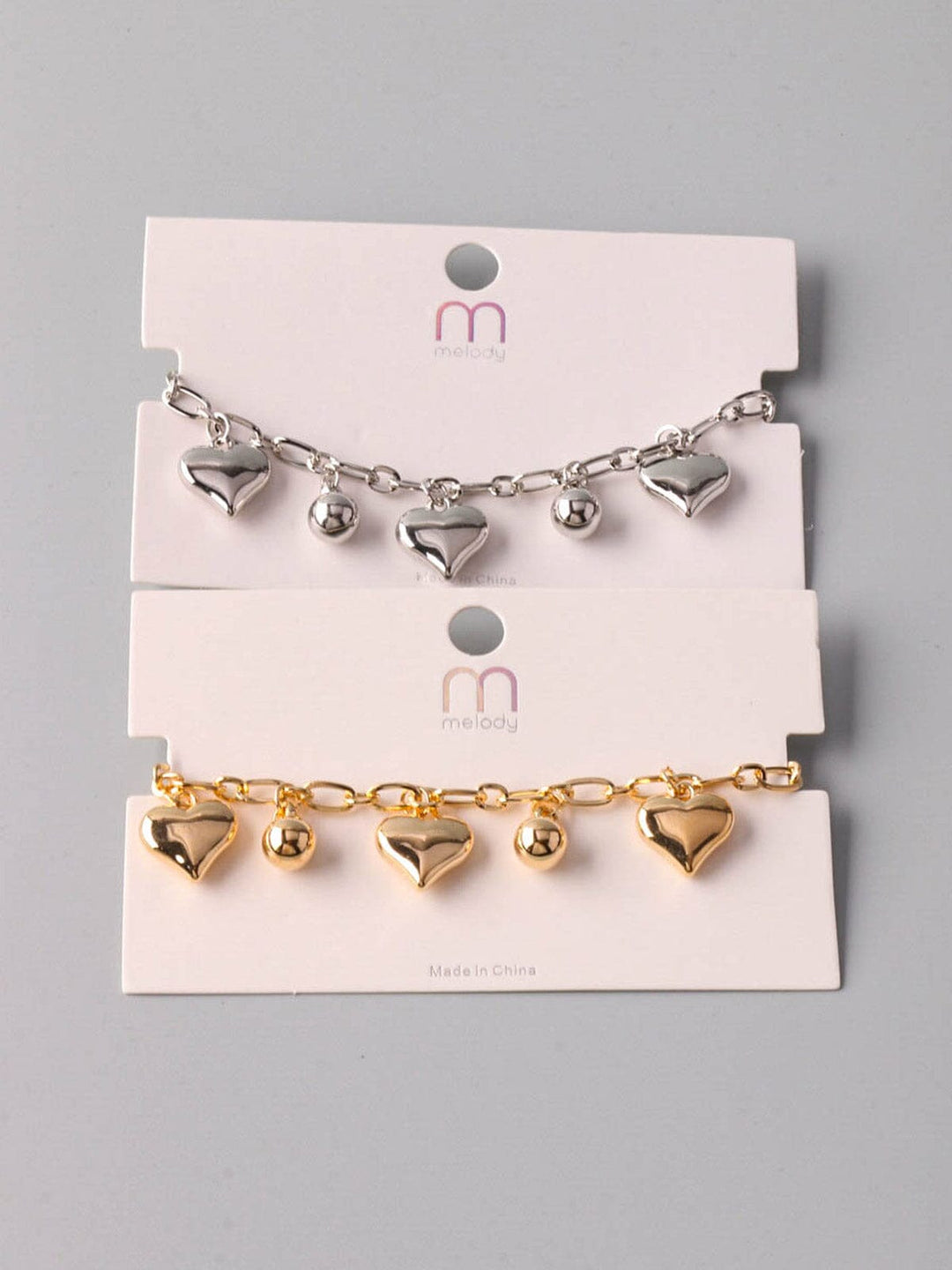 WOMEN'S GOLD & SILVER HEART & PEARL CHARMS BRACELET