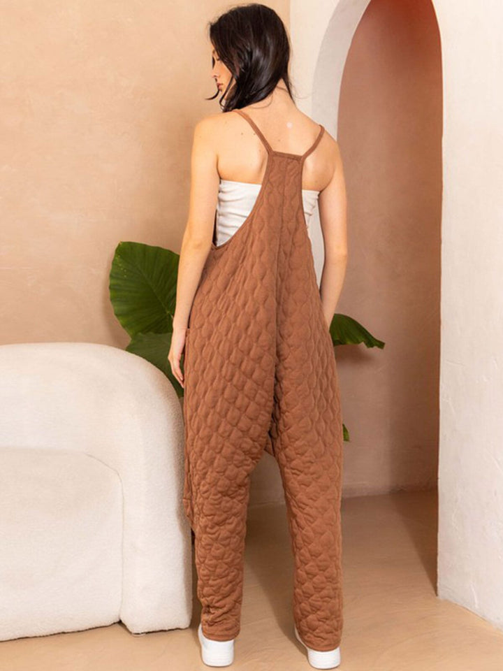 WOMEN'S SLEEVELESS V-NECK FRONT POCKET PADDED JUMPSUIT