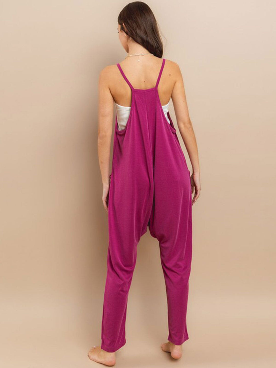 WOMEN'S SLEEVELESS FRONT POCKETS V-NECK JUMPSUIT